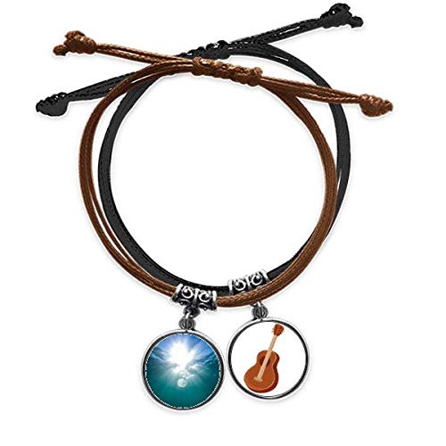 Pulsera de guitarra y océano en cuero con cadena de mano ajustable
