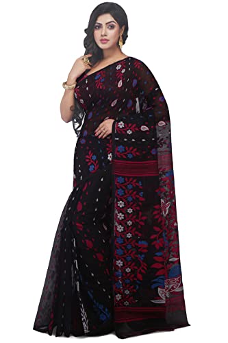 Sari Dhakai Jamdani de algodon con diseno de flores de WoodenTant
