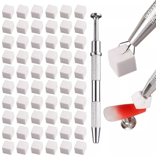 Image of 100Pcs White Soft Nail Sponges for Ombre, Nail Art Sponges With Grabbing Pen, Blooming Nails, Ombre Nail Brush, Nail Art Manicure Tools Supplies, Professional Nail Accessories for Home and Salon DIY