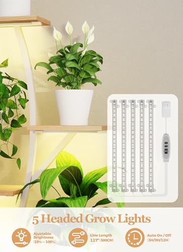Image of Plant Stand Indoor with Grow Lights - 64 inch Tall Plant Shelf Lighted Corner Plant Stands for Indoor Growing Multiple Metal 8 Tiered Large S-Shape Flower Holder Plant Rack for Home Decor Patio White