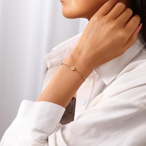 Gold Bracelets for Women,14K Gold Stainless Steel Roman Numeral Bracelet, Cubic Zirconia Simulated Diamond Bracelet, Adjustable Minimalist Chain Jewelry Gift for Women4