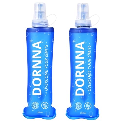 DORNNA® – 2X1 Soft Flask, Botella de Hidratación BPA FREE para Running, Bolsa de Hidratación Deportiva, Botella de Agua Reutilizable Muy Resistente. (250ML - 2 UDS)