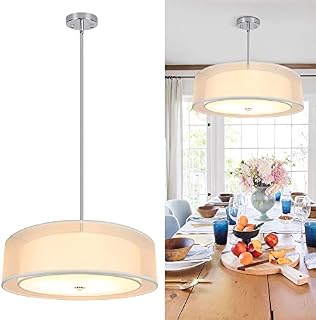 Depuley Modern Ceiling Light, Adjustable Pendant Light Fitting With Double Tiers Drum Creamy-White Fabric Lampshade,3-Lights Ceiling Pendant Lamp for Living Room,Bedroom,Dining Room(Bulbs Not Include)