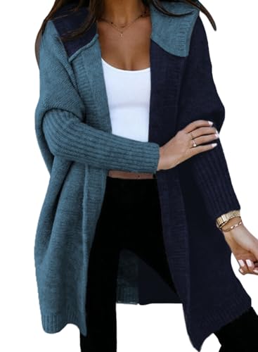 Image of Astylish Women 2026 Fall Clothes Outfits Hooded Knit Cardigan Sweaters | Open Front, Long Sleeve, Color Block, Fashion Clothing, Outwear Coats