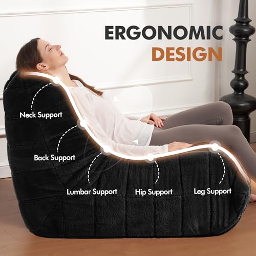 Image of Bean Bag Chair Big Sofa Beanbag Chair for Adults Fireside Chair Bean Bag Lounger with Memory Foam Filled for Home,Apartment or Gaming Venue(Black Plush)