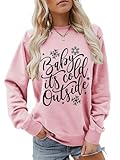 Semisun Baby It's Cold Outside Christmas Sweatshirt For Women Cute Snowflake Graphic Pullover Funny Comfy Casual Shirts Tops Pink