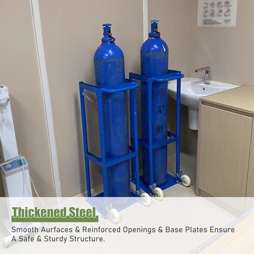 Carrito de terapia de acero resistente con mango curvado, cilindro de gas y soporte de transporte hospitalario para equipos médicos y suministros