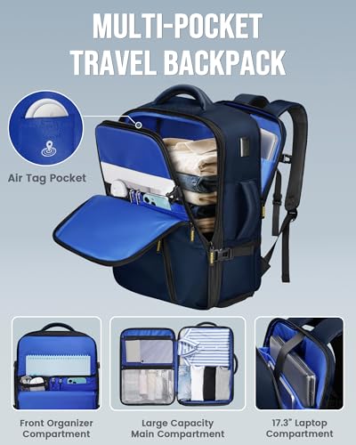 Image of MATEIN Personal Item Backpack 18x14x8, Expandable Underseat Travel Backpack | Large Carry on Bag Luggage, Shoe Compartment Removable, TSA Approved, Fit 17.3 inch Laptop, For Frontier Airlines, Blue