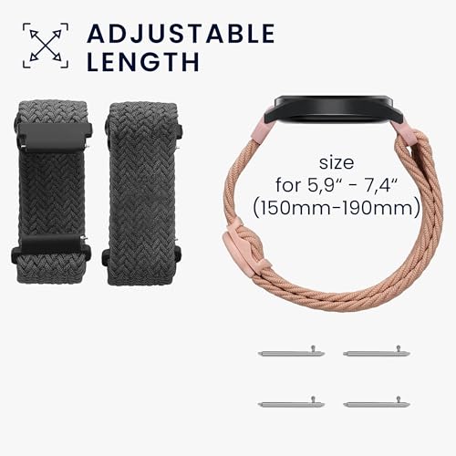 kwmobile 2x Nylon Strap for CMF Watch Pro 2 / Watch Pro 1 Watch Strap - Replacement Watch Band Set - Wristband with Clasp - Grey/Dusty Pink - image 5
