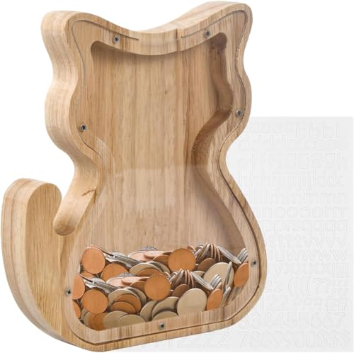 Volumoon Hucha de Madera Transparente Personalizable, Alcancía de Monedas, Hucha Cerdito, Regalos Creativos para Niños y Adultos en Cumpleaños y Festivales