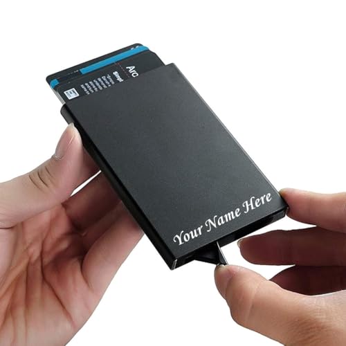 Image of FELSTAR Customized /Personalized Name Engraved Card Holder RFID Blocking Aluminum Pop Up Smart 6-7 Credit /Debit ATM Wallet for Men's and Women's Corporate Gift for Employees (Customised)