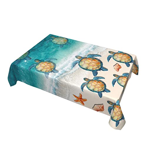 Yetta Yang Sea Turtle Beach Starfish Ocean Coastal Waterproof Picnic Party Rectangle Table Cloth Cover Decorations Fabric 54 X 72 Inches Rectangle Tablecloth Home Dining Room Kitchen Decor #TOP5
