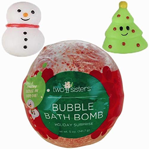 Christmas Bubble Bath Bomb for Kids with Surprise Holiday Squishy Toy Inside by Two Sisters. Large 99% Natural Wrapped Fizzy. Moisturizes Dry Sensitive Skin. Releases Color, Scent, and Bubbles.