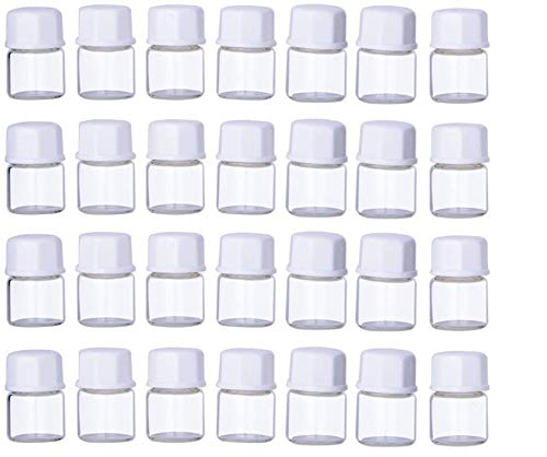 Bamsod Probierfläschchen, 1 ml (1/4 Dram) Klarglas mit Öffnung Reduzierstück & weißer Kunststoffkappe (50 Stück) thumbnail