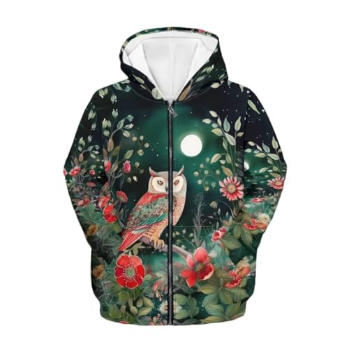 Kids Animals Print Full Zipper Hoodies Warm Hooded Sweatshirt With Pocket for Boys Girls 6-16 Years