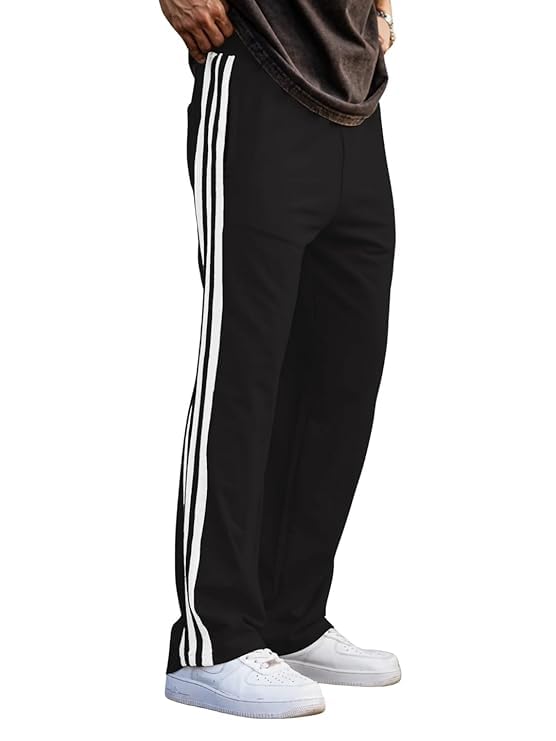 Men’s Lycra Track Pants with White Side Stripe | Straight Fit Joggers for Gym, Running, Yoga & Casual Wear | Elastic Waist Sports & Lounge Bottoms-picture-23