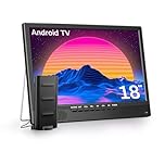 Desobry 18 Inch Smart TV, Android Small TV with Youtube Netflix, Outdoor TV with DVB-T2 Tuner Antenna, Built-in Stand, HDMI AV USB Input, 12V for campervan/kitchen/camping/RV (No battery)