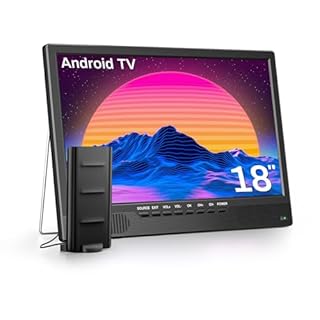 Desobry Smart TV Android da 18 pollici, Piccola Televisione portatile con sintonizzatore DVB-T2 e antenna, ingressi HDMI AV e USB, 12V TV adatta per camper/camere da letto/cucine/campeggi/roulotte