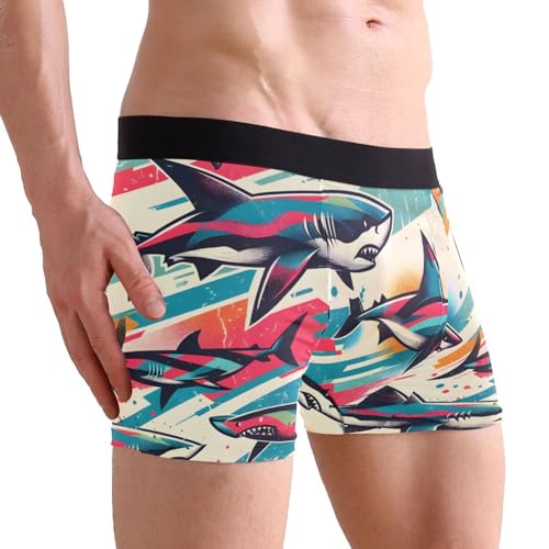 ALAZA Men's Boxer Brief,Seamless Sketch Sharks Watercolor Underwear Shorts with Waistband,Soft and Breathable,S4