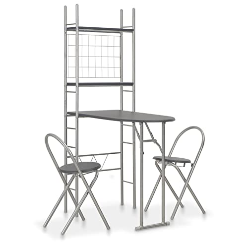 ShGaxin Juego de Comedor Plegable con Estante 3 pzas, Conjunto Mesa Y Sillas Comedor, Mueble De Cocina, Conjunto Mesa Y Sillas Cocina, Mesa Cocina con Sillas, MDF y Acero Negro