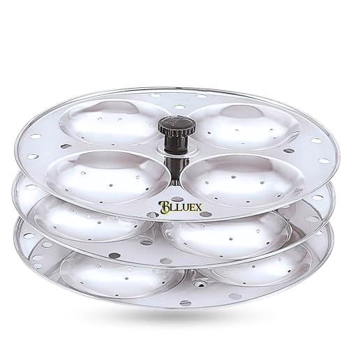 BLLUEX 3 Plates Stainless Steel Heavy Quality Idli Stand | Idli Maker Makes 12 Large Size Idlis |South Indian Breakfast(Model- NH113)
