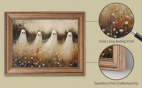 NITERNY ART Framed Vintage Halloween Canvas Wall Art, Funny Cute Ghosts in Wildflower Meadow Painting Print, Rustic Spooky Fall Aesthetic Decor for Living Room, Bedroom, Farmhouse Home, Ready to Hang (12"L x 9.5"W) - image 5