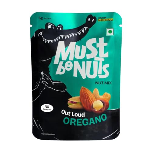 Image of Must Be Nuts Out Loud Oregano Nut Mix | Magnesium Rich | Pack of 10 | Almonds, cashews, macadamias & pistachios with oregano seasoned. No oil, MSG or cholesterol. 6g protein & 90mg magnesium.