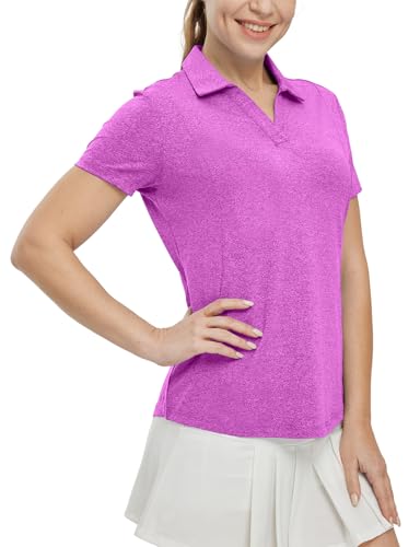 Image of BGOWATU Women's Short Sleeve Golf Tennis Polo Shirts V Neck Collared Workout Tops UV Protection Dry Fit