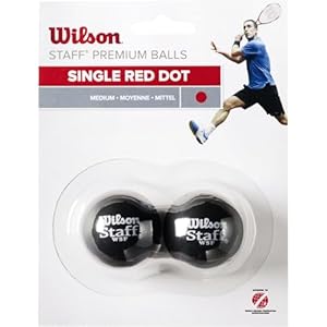 Wilson Squash-Ball, 2 Stück, Mittlere Geschwindigkeit, Anfänger, Roter Punkt, Staff Premium Single Red Dot, WRT617700, Schwarz