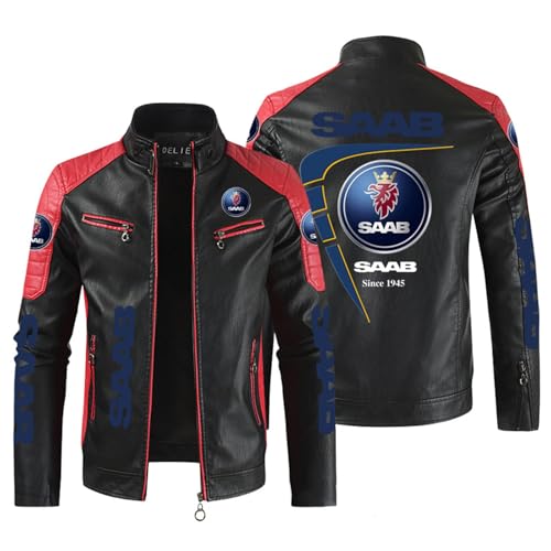 Cazadoras Caballero Sc.an.ia, Cazadora Bombardero Impermeable a Prueba de Viento, Verano Invierno, PU Piel(Red,XXL)