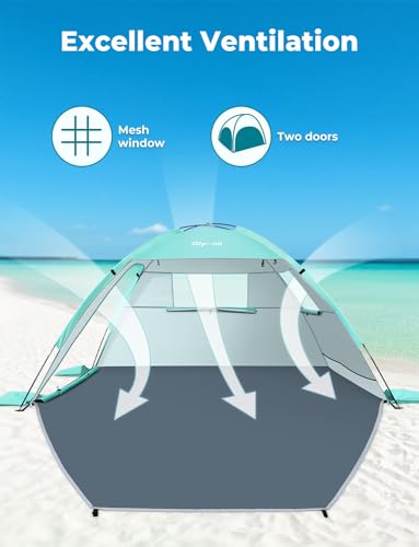 Glymnis Beach Tent Sun Shelter 2-3 Person, Portable Beach Shade UPF 50+ Sun Shade, 2 Door Ventilation Lightweight Easy Setup Fully Closed Beach Canopy for Beach Garden Picnic image 3