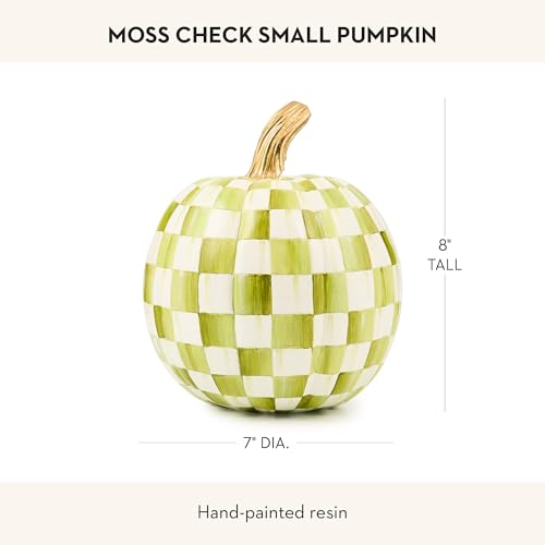 Image of MACKENZIE-CHILDS Pumpkin, Resin Halloween and Fall Decor, Small, Olive-Green Moss Check