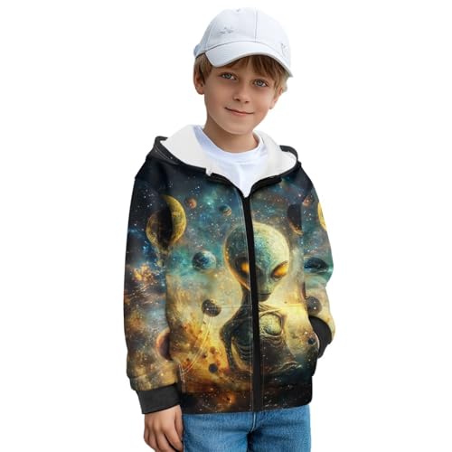 Zipper Up Hooded Sweatshirt for Boys 6-16Y Warm Fleece Lined Hoodies Long Sleeve Winter Jackets Sports Coat