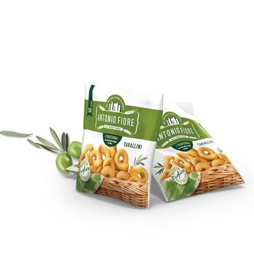 ANTONIO FIORE Taralli TARALLINI TRADIZIONALI FRIABILI con Olio Extra Vergine Oliva - CARTONE 50 Bustine Monodose da 50 g -