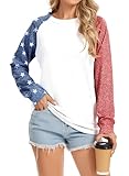 TSMNZMU Womens Star Print Colorblock Shirt Long Sleeve American Flag 4th of July Pullvoer Blouse Tops