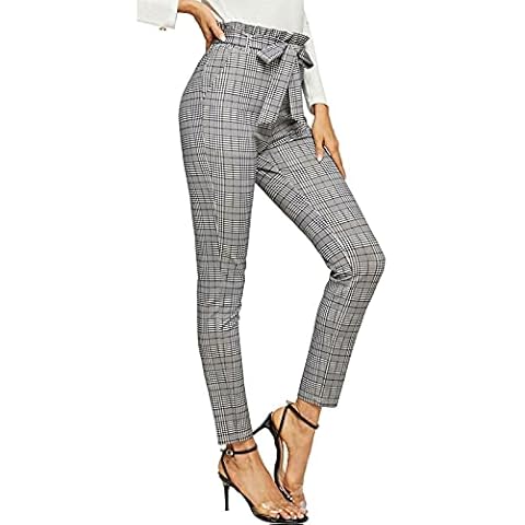 FAIRY BOUTIQUE Womens High Waist Belted Paper Bag Trousers Ladies Slim Fit Dogtooth Pockets Pants Tapered Party Wear Leggings (Check Print UK 12-14) Cover