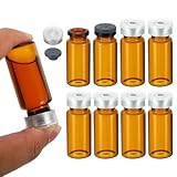 PATIKIL 10ml Sample Vials, 8 Pack Lab Empty Vials with Butyl Rubber Stopper and Crimp Top Caps Borosilicate Glass Vial, Amber