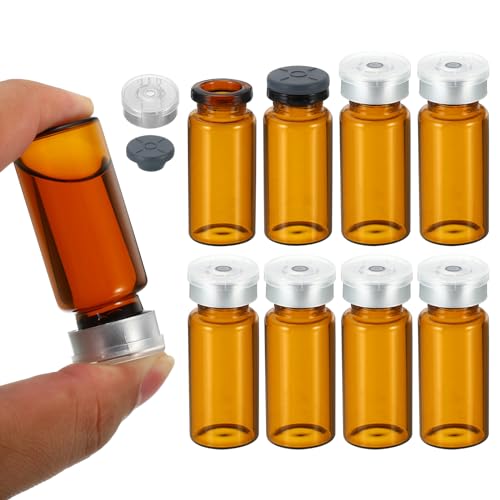 PATIKIL 10ml Sample Vials, 8 Pack Lab Empty Vials with Butyl Rubber Stopper and Crimp Top Caps Borosilicate Glass Vial, Amber