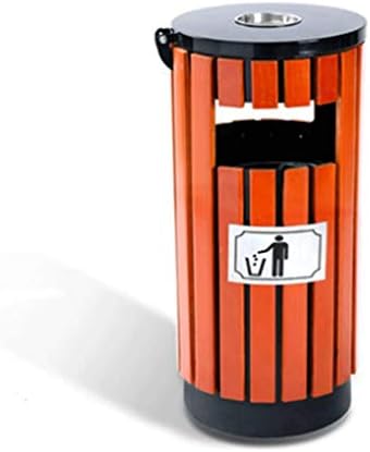 Creative Round Barrel Metal Large Outdoor Dustbins Wood Trash Can with Ashtray Waste Recycling Paper Storage Compost Bins (Color : Red, Size : 16.5536.25inchs)