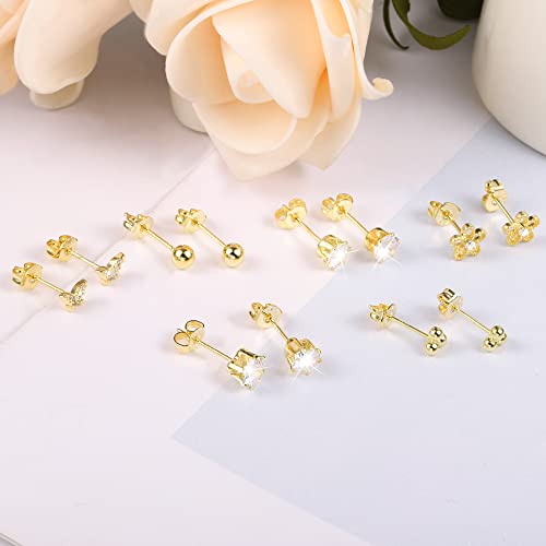 KISSPAT 6 Pairs Small Gold Stud Earrings Set for Women Hypoallergenic Sterling Silver post Tiny Stud Earrings Multiple Pack2