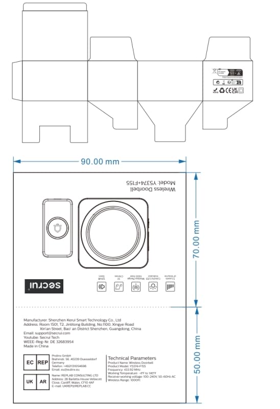 SECRUI Wireless Doorbell, IP55 Waterproof Plug in Cordless Door Bells - Image 2