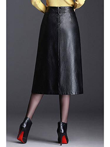 ebossy Women's High Waisted Split Slit Hem A-Line Faux Leather Midi Skirt3