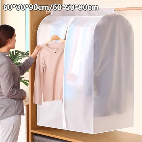 Clothes Hanging Dust Cover Transparent Dress Suit Coat Storage Bag Large Capacity Wardrobe Protector Garment Organizer Gusseted Garment Bags(White 60x30x90cm)3