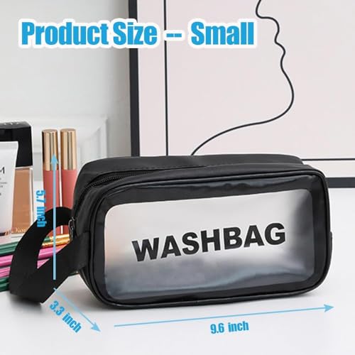 Image of Gritty Wash Bag Pouch for Travel Kit Toiletry Bag Cosmetic Bag Make Up Box for Brushes,Accessories with Handle,Large Capacity Translucent Waterproof Travel Storage Small Size 25X16X10 (Black)