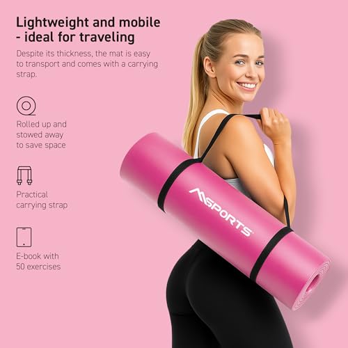 Image of MSPORTS Yoga Mat Premium Non Slip Thick - Extra Comfortable Exercise Mat for Home Workouts, Pilates, Stretching & Gym - Cushioned NBR Foam, Gym Mat with Strap, for Women & Men