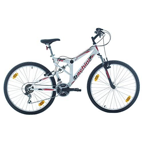 Multibrand Probike Extreme Bicicleta de montaña de 26 Pulgadas con suspensión Completa de 18 velocidades, para Hombre y Mujer, Apta a Partir de 155 – 180 cm (Blanco Mate Rojo)