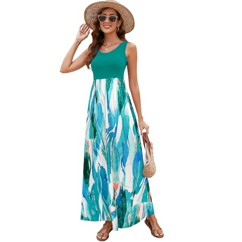 Image of Sherosa Women Boho Chevron Striped Floral Printed Summer Sleeveless Tank Long Maxi Party Dress