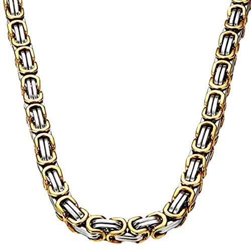 Chain Men Stainless Steel, Flat Byzantine Chain Link Necklace 4mm/5mm/6mm/8mm Silver/Black/Gold Chains for Unisex 55/60CM