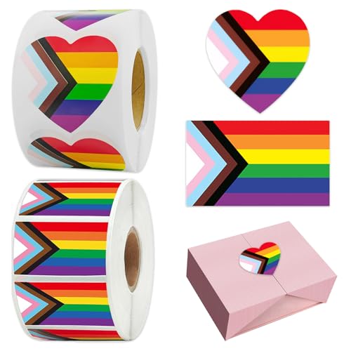 Regenbogen Sticker Set – Selbstklebende Pride Aufkleber – 1000 Sticker – 2 Designs (Herz + Flagge) – Für Autos, Kleidung, Dekoration