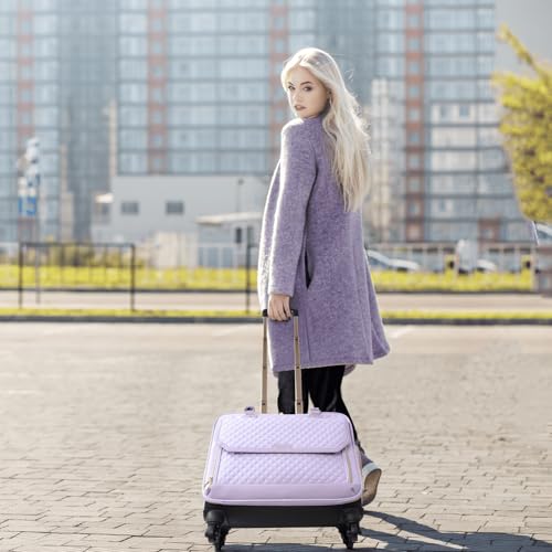 Image of Arcoyard Rolling Teacher Bag, Briefcase for Women with 4 Spinner Wheels, Roller Laptop Bag for Work with Leather Handle, Womens Travel Carry On, TSA Friendly Design, Purple